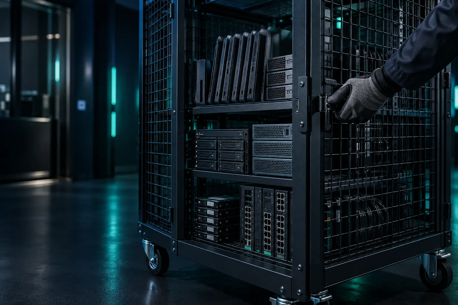 Business IT equipment prepared for a controlled office collection